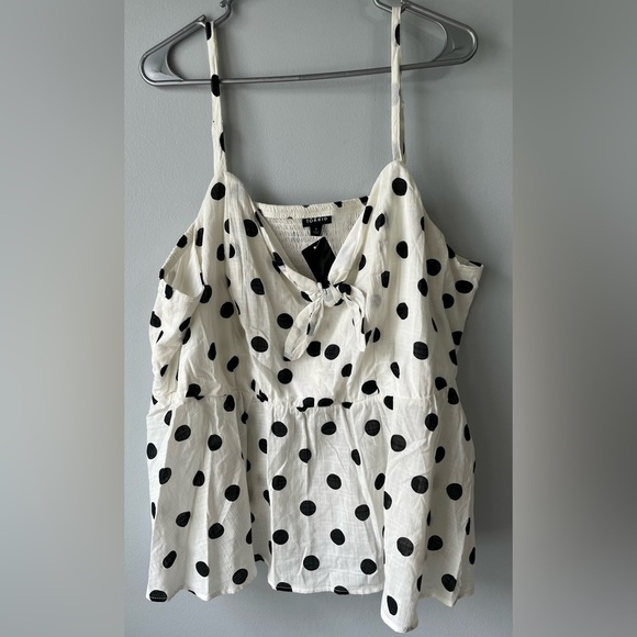 NWT Torrid size 4 white & black polka dot Peplum Cotton Tie-Front Midi Cami - Picture 8 of 9